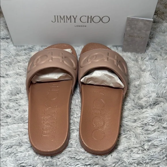 Jimmy Choo Powder Pink Leather Slides Sz 40 NWT Box & Dust bag - Picture 3 of 7